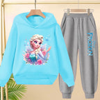 kids Kawaii Elsa Anima Film Pink Hoodies Boys Girls Casual Sweatshirt+Pants 3-12 Years Fashion Top Tracksuit Frozen Set Clothing