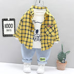 Baby Boy Clothes 0-5 Years Old Spring And Autumn Cotton Suit Boy Letter Plaid Hooded Shirt + Pants Baby Boy Two-Piece Suit