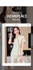Summer Fabric Professional Women Business Suit with Pants and Jackets Coat Pantsuits Blazers Ladies Work Wear Trousers Set
