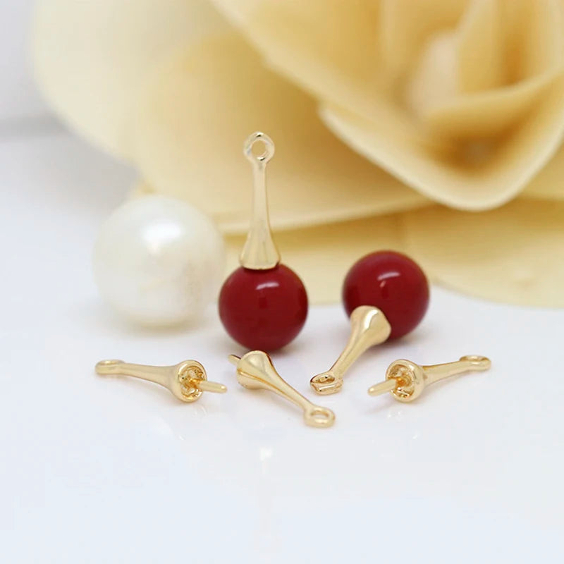 Gold Plated Brass Long Eye Pin Peg Bail with 6mm Bead Cap and Peg Pendant Bail,For Half Drilled Pearls,Earring Jewelry Making