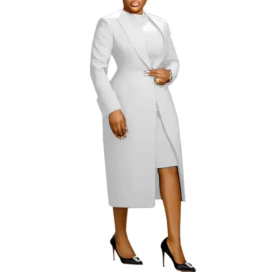 Women's Set Full Sleeve Long Blazer Coat+ Long Dress Suit  Winter Streetwear Two 2 Piece Set Africa OL Work Outfits