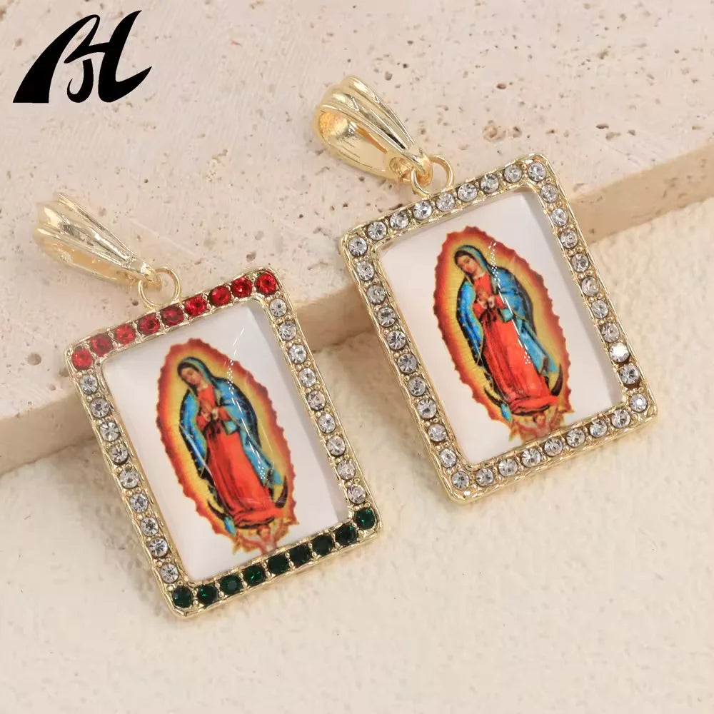 14k Gold Plated Our Lady of Guadalupe Pendant Catholic Religious Virgen De Guadalupe Oro Cadena Medalla Jewelry