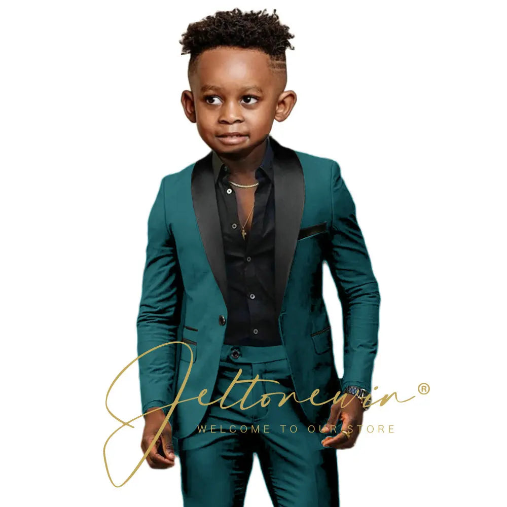 White Boys Suits 2 Pieces Wedding Formal Party Tuxedo Child Shawl Lapel Kids Dress Jacket Pants Slim Fit Blazer Sets