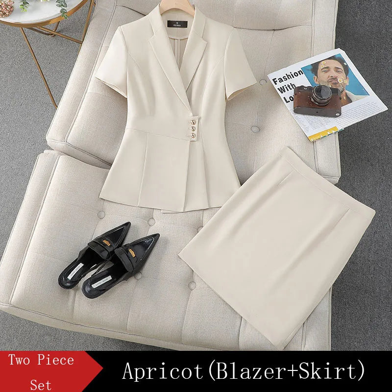 Summer Fabric Professional Women Business Suit with Pants and Jackets Coat Pantsuits Blazers Ladies Work Wear Trousers Set