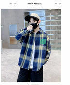 Children New Fashion Blue Plaid Shirt for Boy Casual Blouse Kids Cotton Top Spring Long Sleeve Baby Boy Clothes Outfit Age 5-14Y