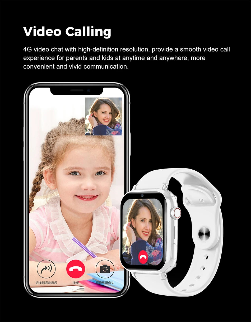 4G SIM Card Smart Watch Kid Smartwatch SOS GPS Location Video Phone Call Watch Children Boy Student Girl Waterproof Smart Watch