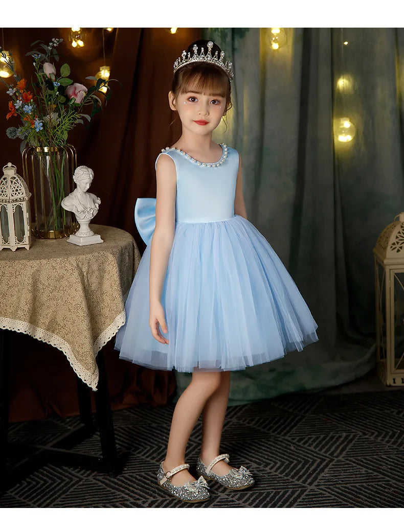 2-10 Years Girls Princess Dress Summer Tulle Big Bow Girls Wedding Dress Piano Performance Costume Host Costume New Kids Clothes