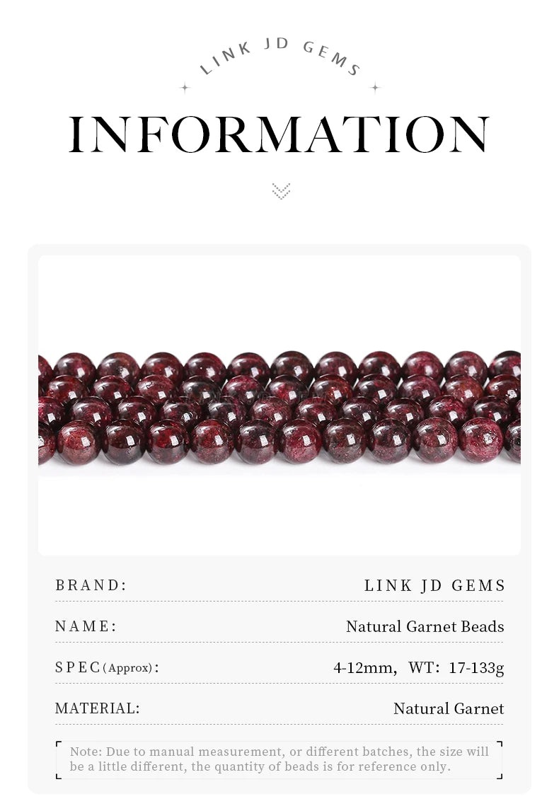 1A Natural Stone Dark Red Garnet Bead Round Loose Spacer 4 6 8 10mm Pick Size For Jewelry Making Diy Necklace Bracelet Accessory