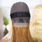 100% Human Hair 4/27 Brown Blonde 13x4 Straight Short Wig  200%Density Pre Plucked Transparent  Lace Human Hair Bob Wigs