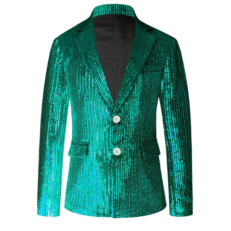 Bright Red Men Luxury Small Sequin Suit Jacket, Black / Green Fashion Male Wedding Dance Party Bar KTV  Blazers Coat.