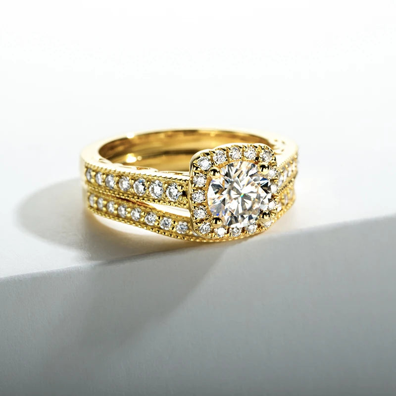14K Gold Color Ring Set For Women 925 Sterling Silver 1 Carat All Moissanite Engagement Ring
