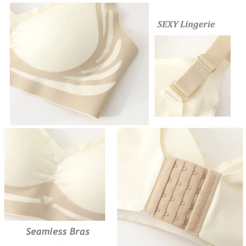 Plus Size Super Gather Push Up Bras Women Soft Support Seamless Underwear Female Full Cup Lift-Up Bras Wireless Soft Sleepwear