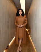 HLJ High Quality Elegant Office Lady Blazer Two Piece Sets Women Lapel Long Sleeve Coat And Slim Dress Outfit Female Clothing