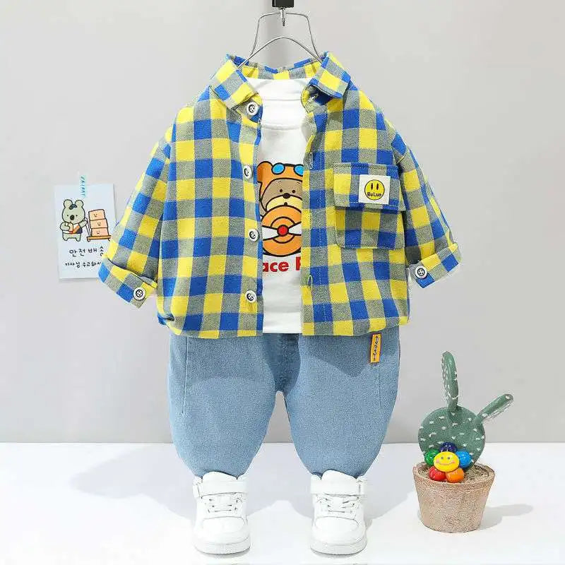 Baby Boy Clothes 0-5 Years Old Spring And Autumn Cotton Suit Boy Letter Plaid Hooded Shirt + Pants Baby Boy Two-Piece Suit