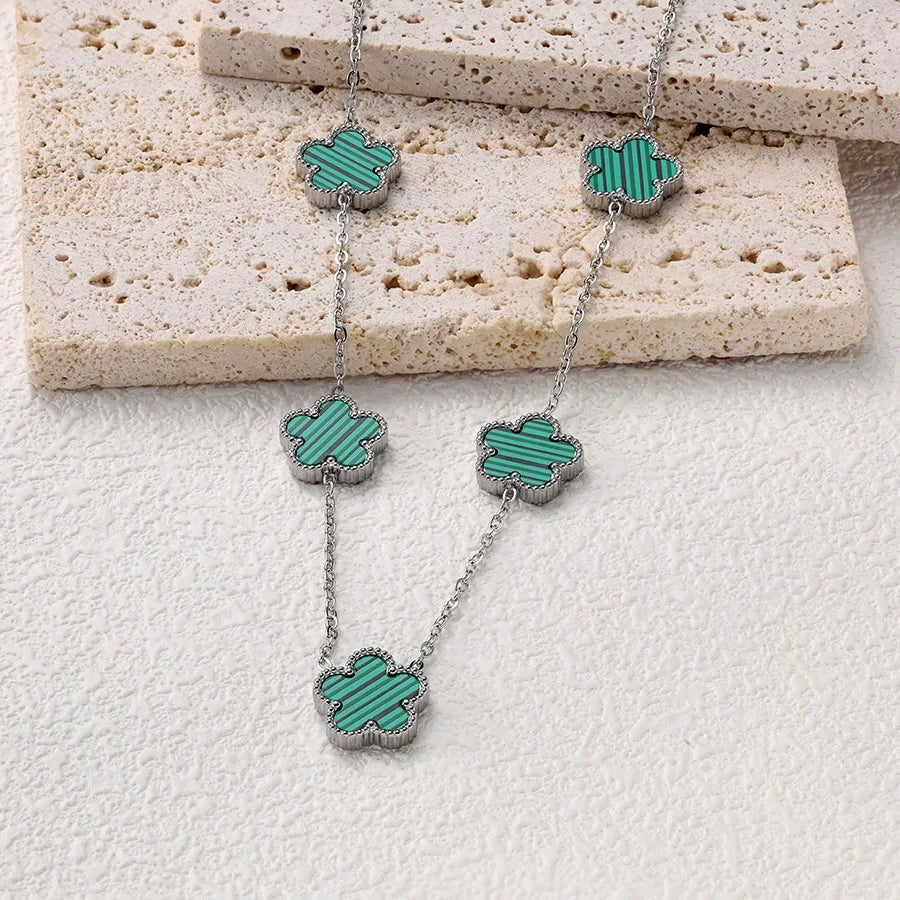 14K Gold Plated Cinquefoil Link Bracelet White Black Red Green Lucky Bracelet Necklace Earrings Jewellery Gifts Fashion Women
