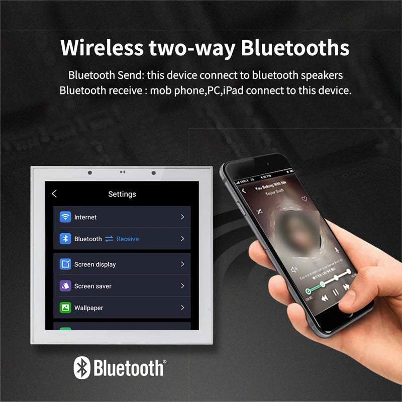 Smart Home Touch Screen 4inch WIFI Android11 bluetooths audio in Wall Amplifier Control Background Music Ceiling Speakers system