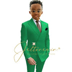 Boys Suit Fashion Wedding Tuxedos 2-piece Set Pointed Collar Jacket Double Breasted Blazer Pants for Party