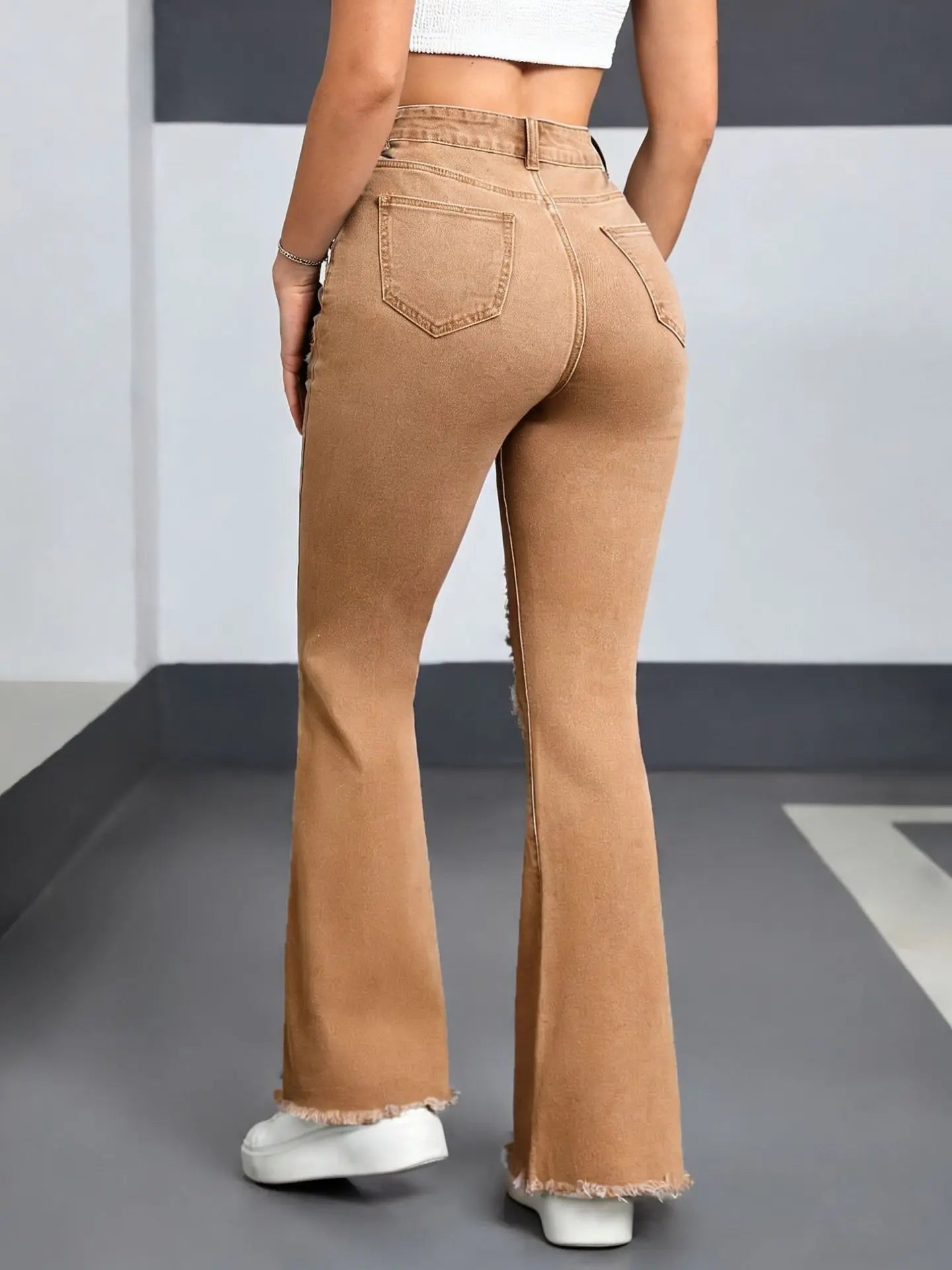 2026 Spring New Arrival Women's Pink Jeans, Blue Heart-Pattern Decorated Stretch Denim Trousers, Fashionable Flared Long Pants.