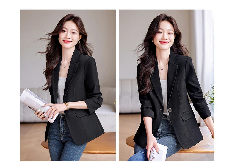 Bright Red Women's Suit Jacket, Stylish Fitted Coat, Black Asian-sized Young Girl Blazers. New 2026