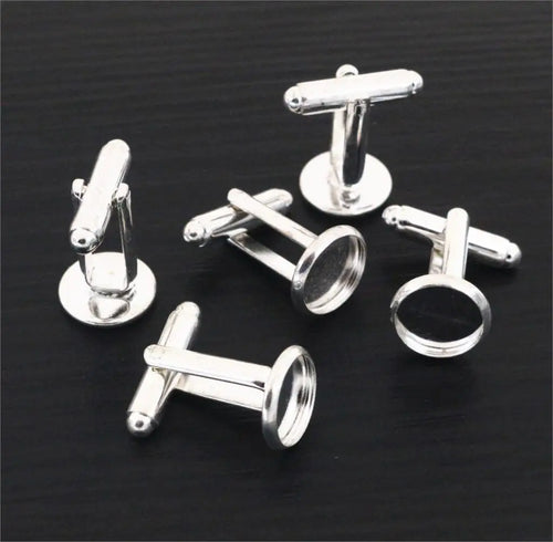 10pcs/ lot 10mm,12mm,14mm,16mm,18mm,20mm, Bright Silver Plated Copper Cufflink Base Cuff Link Settings Cabochon Cameo Base