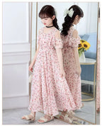 2025 fashion new Summer Teenager Girl Princess Kids Dresses Sleeveless Floral Vestidos Clothes mesh costume 6 8 9 10 12 14 Year