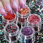 Holographic Glitter set 4 different shines Nail Sequins 10 grams each jar Holographic Cosmetic Festival Chunky Glitters Sequins