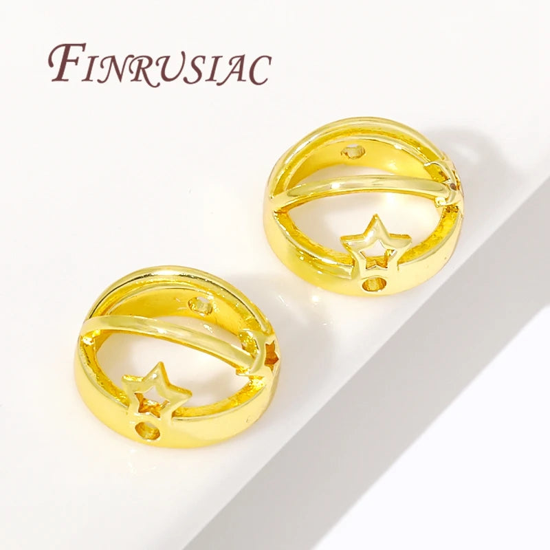 Multi Types 14K/18K Gold Plated Round Bead Frame,Brass Metal Circle Frame Connectors Spacers Beads,DIY Beading Jewelry Making