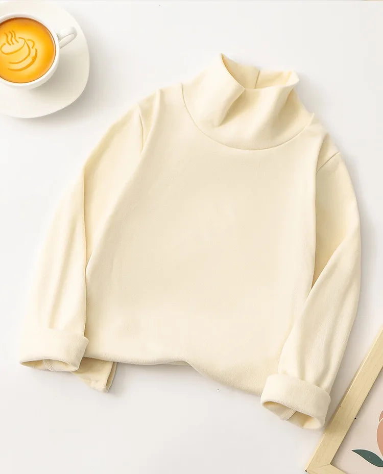 1pcs Children T-Shirt Cute Cartoon Solid Top Baby Korean Clothing Kids Half High Collar Long Sleeve Base Shirt Girls Boys Tshirt