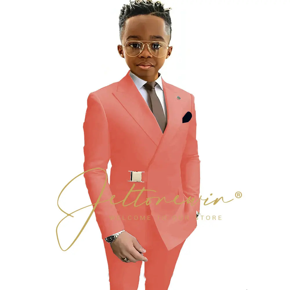 Boys Suit Fashion Wedding Tuxedos 2-piece Set Pointed Collar Jacket Double Breasted Blazer Pants for Party