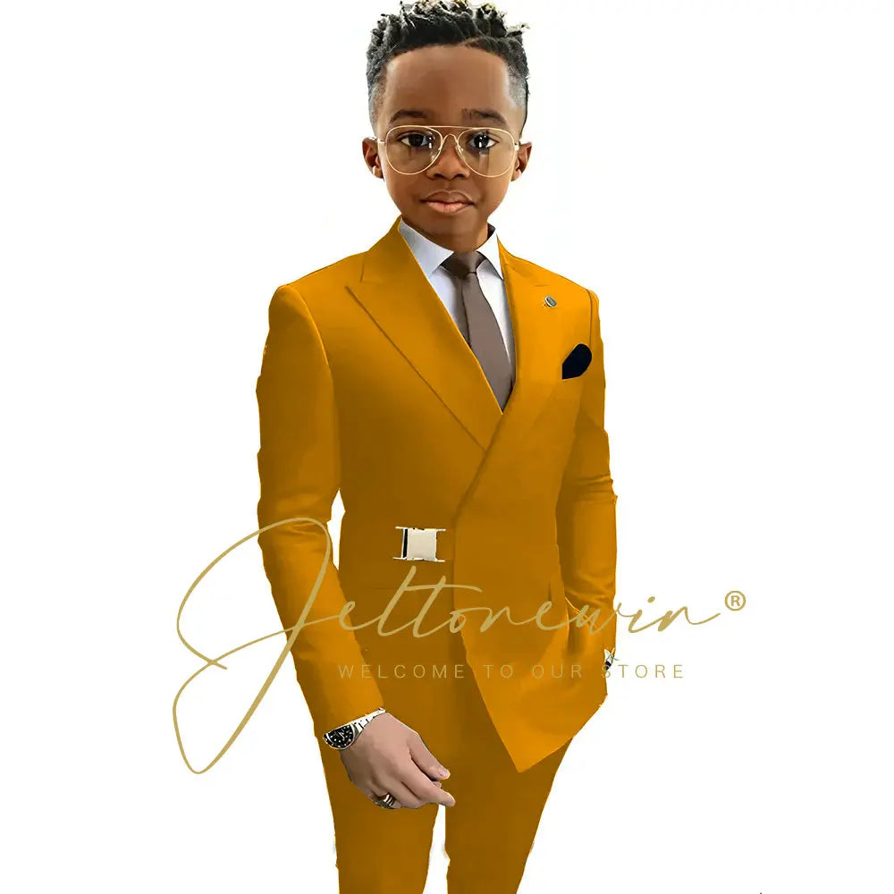 Boys Suit Fashion Wedding Tuxedos 2-piece Set Pointed Collar Jacket Double Breasted Blazer Pants for Party