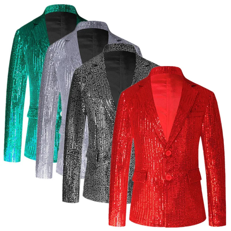 Bright Red Men Luxury Small Sequin Suit Jacket, Black / Green Fashion Male Wedding Dance Party Bar KTV  Blazers Coat.
