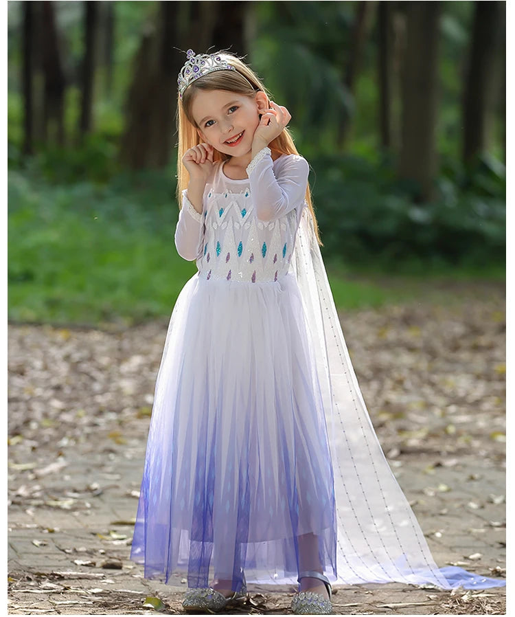 Elsa Dress Kids Girl Formal Princess Long Dress Summer Halloween Party Costumes Children's Frozen 2 Clothes for 3-12 Years Old