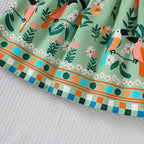 Girls' summer style small fly sleeve plant print dress