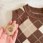 Fashion Children Boy Girls Matching Clothes Plaid Knitting Sweater Tops Pleated Skirt Pant Bear Outwear Spring Fall Clothing Set