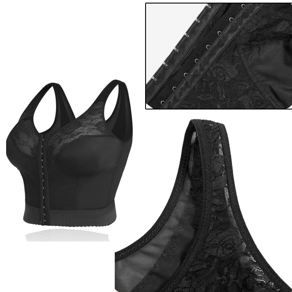 Push Up Bras with Non-adjusted Straps Women Long Tank Top Bra Front Closure Support Bras in Plus Size