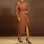 Women's Set Full Sleeve Long Blazer Coat+ Long Dress Suit  Winter Streetwear Two 2 Piece Set Africa OL Work Outfits