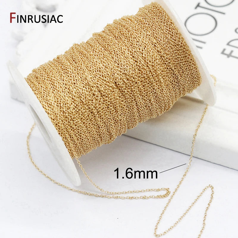 14K Real Gold Plated 1.3mm Thin Chain For DIY Jewelry Making, Wholesale Brass Chains Accessories Findings