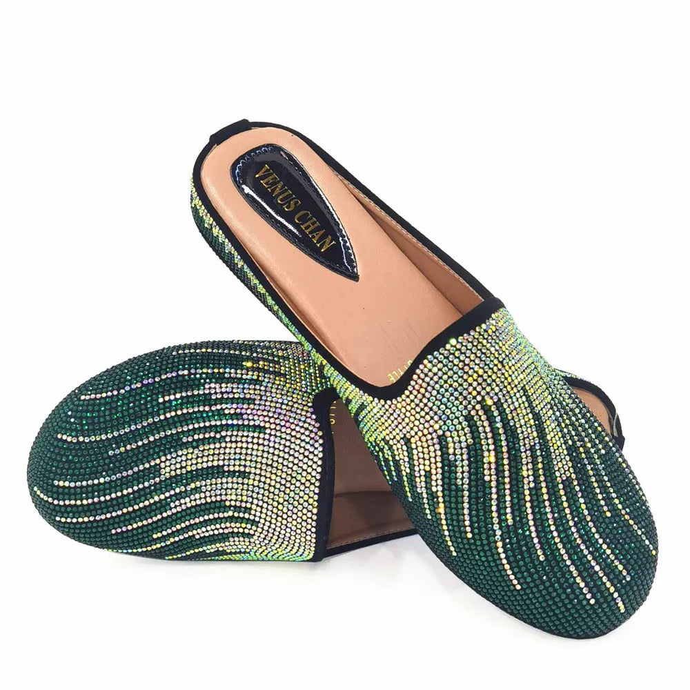 Venus Chan Elegant Flat Shoes for Woman Fashion Comfortable Party Slippers 2024 Latest Design Nigeria Gold Color Half Shoes