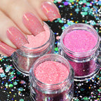 Holographic Glitter set 4 different shines Nail Sequins 10 grams each jar Holographic Cosmetic Festival Chunky Glitters Sequins