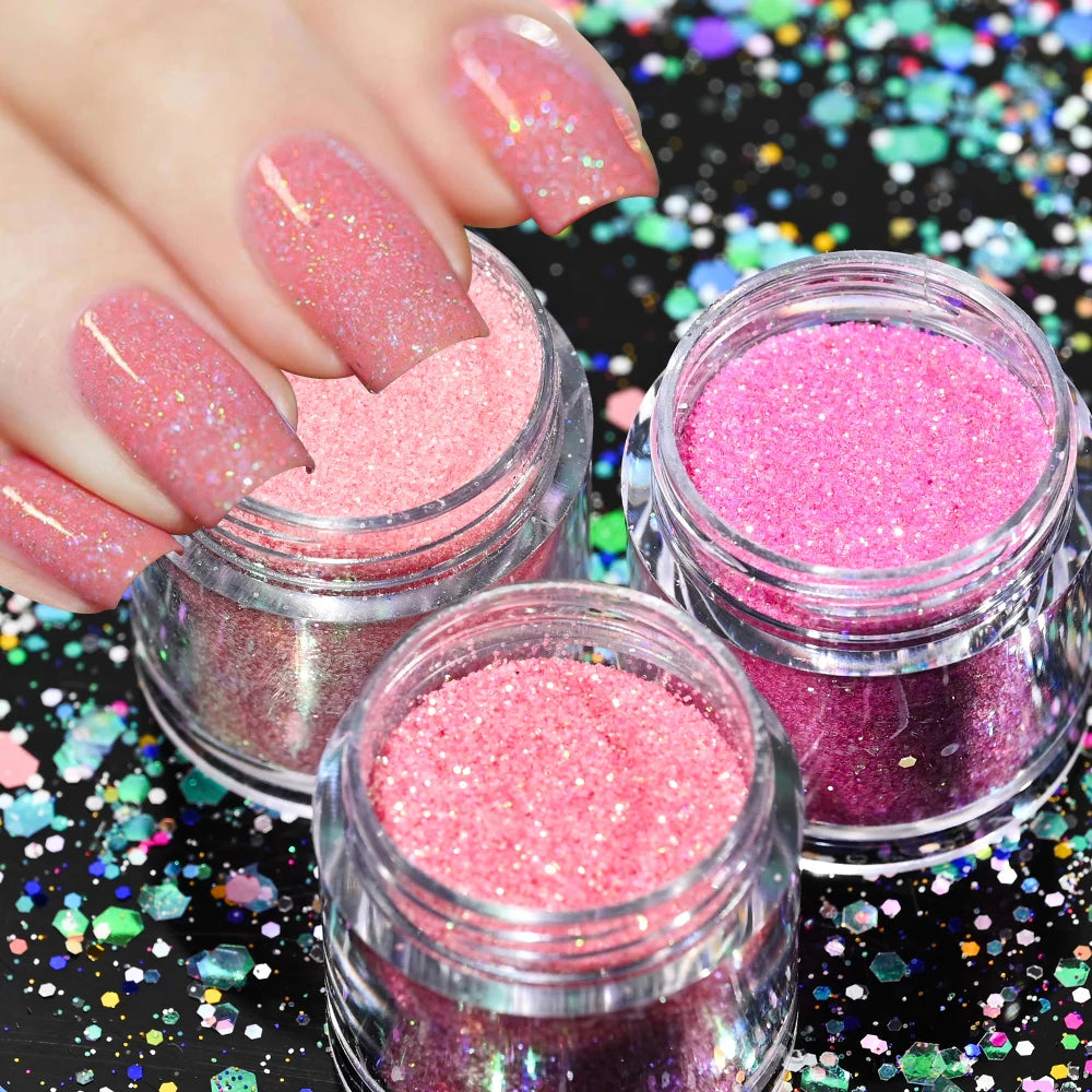 Holographic Glitter set 4 different shines Nail Sequins 10 grams each jar Holographic Cosmetic Festival Chunky Glitters Sequins