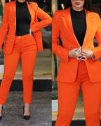 Sets for Women 2 Pieces Autumn Fashion Notched Neck Long Sleeve Blazer & Elegant High Waist Work Pants Set Office Lady