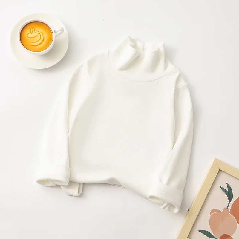 1pcs Children T-Shirt Cute Cartoon Solid Top Baby Korean Clothing Kids Half High Collar Long Sleeve Base Shirt Girls Boys Tshirt