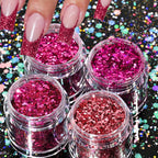 Holographic Glitter set 4 different shines Nail Sequins 10 grams each jar Holographic Cosmetic Festival Chunky Glitters Sequins