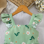 Girls' summer style small fly sleeve plant print dress