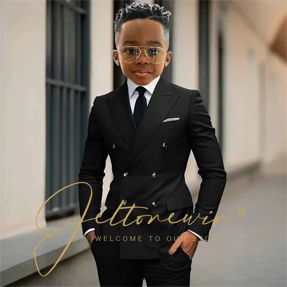 Boy's Beige Suit Set Double Breasted Blazer Pants 2 Pieces Classic kids Wedding Tuxedos Children Party Suits outfits
