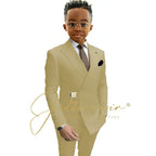 Boys Suit Fashion Wedding Tuxedos 2-piece Set Pointed Collar Jacket Double Breasted Blazer Pants for Party