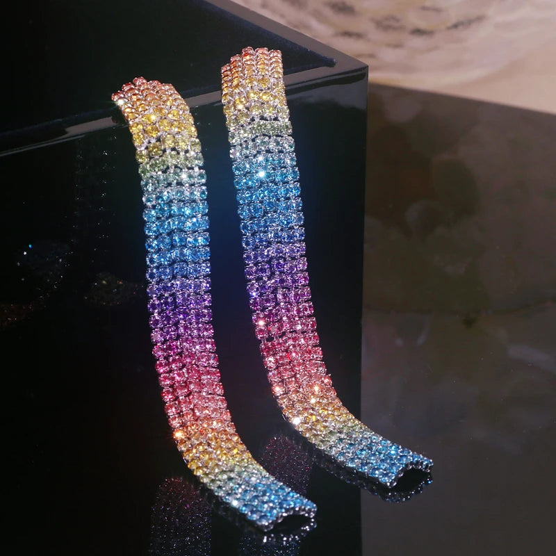 Fashion Geometric Square Crystal Earrings Ladies Exaggerated Long Earrings Wedding Jewelry Rhinestone Tassels Earrings for Women