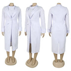 HLJ High Quality Elegant Office Lady Blazer Two Piece Sets Women Lapel Long Sleeve Coat And Slim Dress Outfit Female Clothing