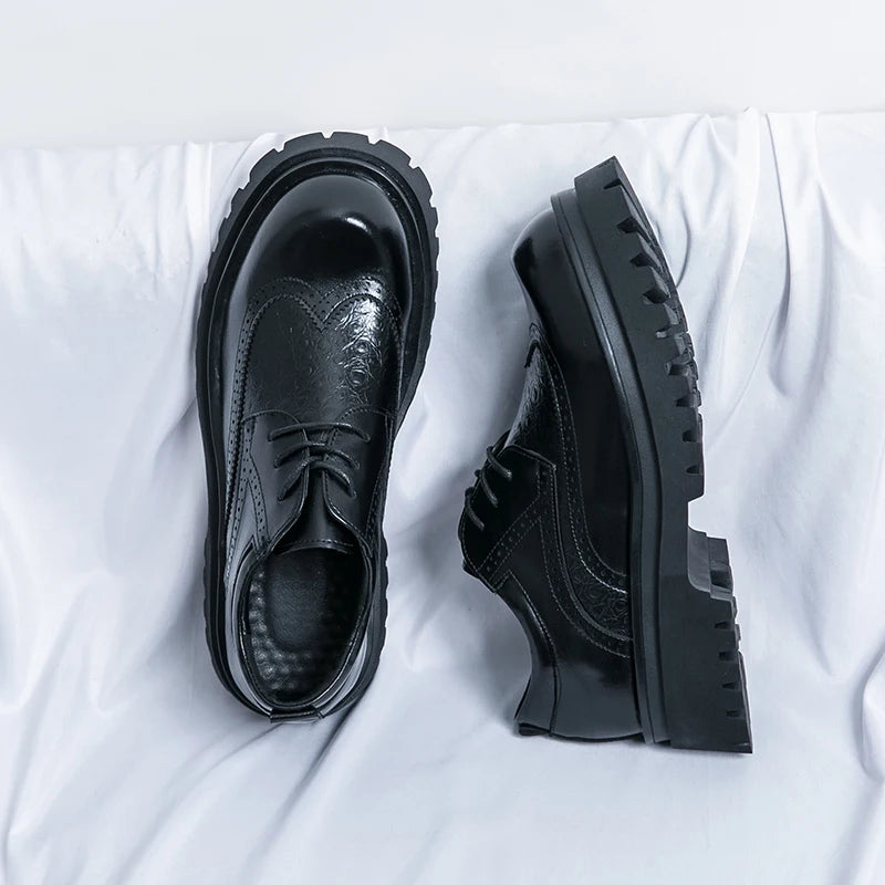Fashion Patent Leather Men's Formal Shoes Comfortable Platform Luxury Genuine Leather New Elegant Man Wedding Social Derby Shoes