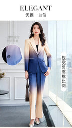 HIGH STREET Newest Fashion 2024 Designer Suit Set Women's Gradient Color Printed Single Button Blazer Flare Pants Suit